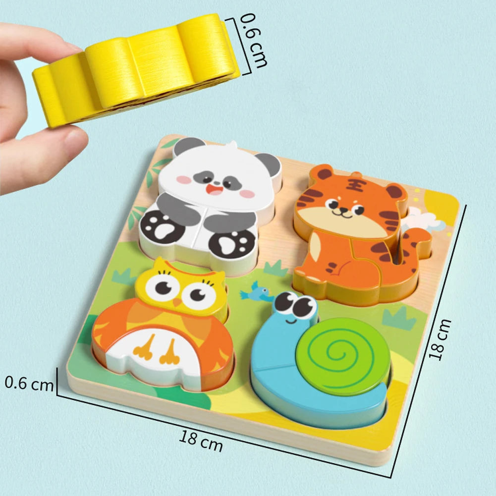 Kit Montessori 4 em 1 de Madeira – Quebra-Cabeça Animal Cognitivo 3D