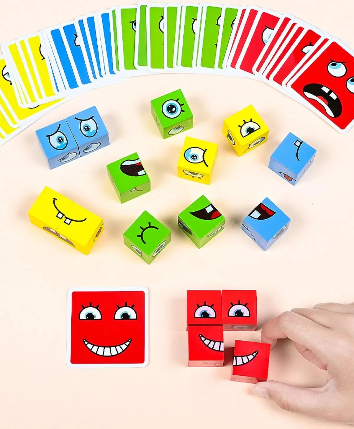 Jogo das Emoções Montessori – Cubos de Expressões em Madeira