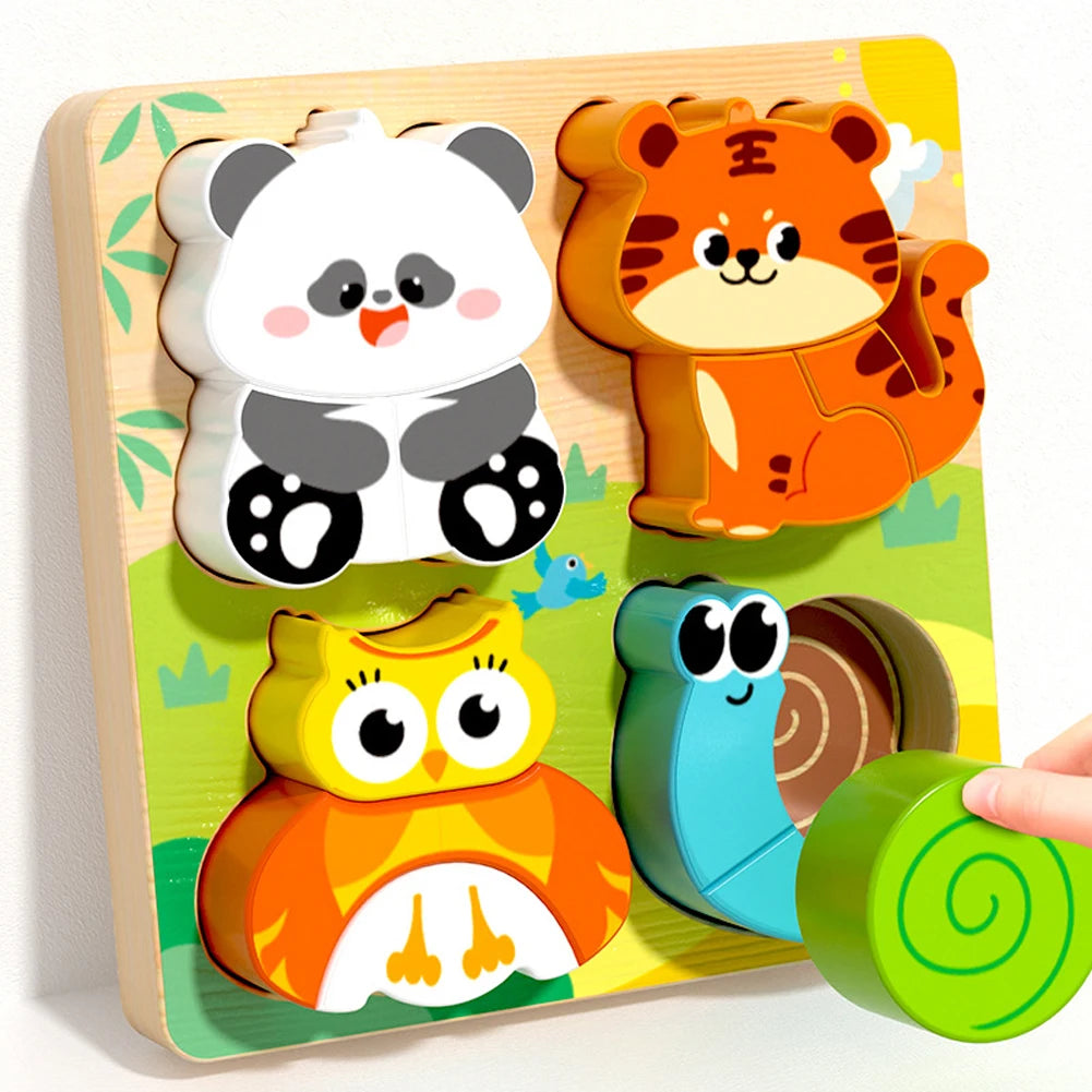Kit Montessori 4 em 1 de Madeira – Quebra-Cabeça Animal Cognitivo 3D