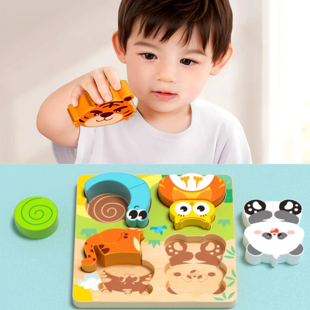 Kit Montessori 4 em 1 de Madeira – Quebra-Cabeça Animal Cognitivo 3D