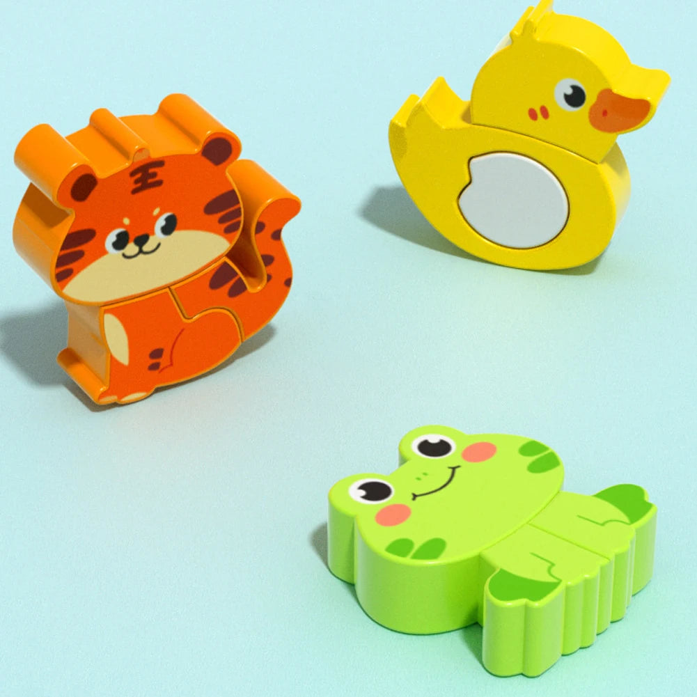 Kit Montessori 4 em 1 de Madeira – Quebra-Cabeça Animal Cognitivo 3D