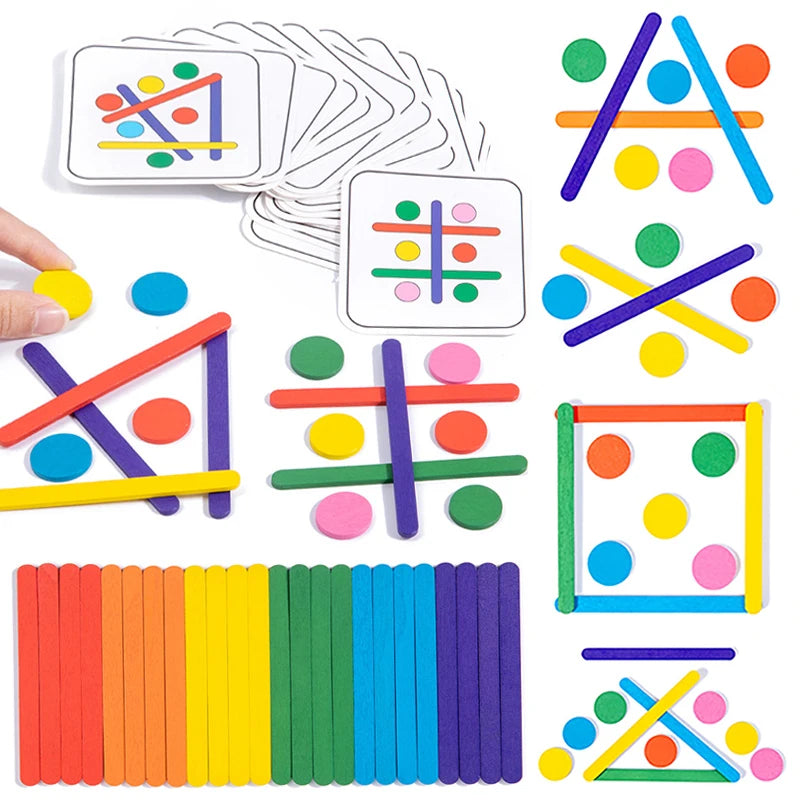 Quebra-Cabeça Arco-Íris Montessori de Palitos – Brinquedo Educativo de Madeira